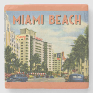 Vintage Miami Beach Florida Scene Stone Coaster