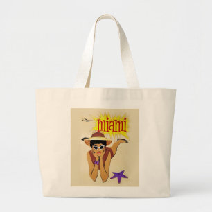 Vintage Miami Beach Large Tote Bag