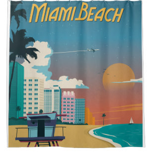 Vintage Miami Beach Poster Shower Curtain