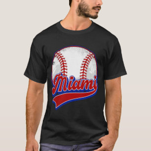 Vintage Miami Cityscape Baseball Player and Fans T-Shirt