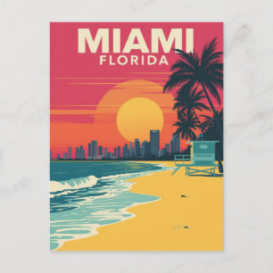 Vintage Miami Florida Beach Sunset Postcard