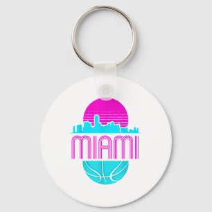 Vintage Miami Florida Cityscape Retro Basketball Key Ring
