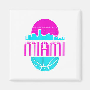 Vintage Miami Florida Cityscape Retro Basketball Magnet