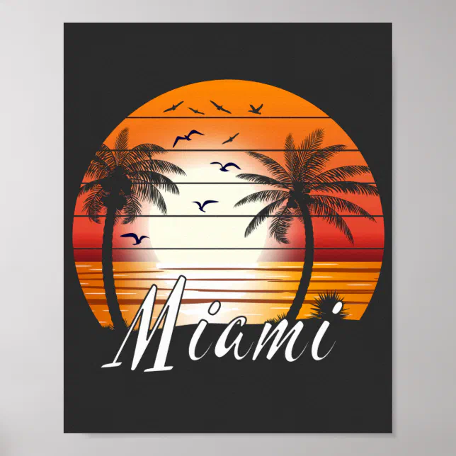 Miami Tree Posters Examples Vintage Miami Florida Palm Trees Summer Beach Poster | Zazzle