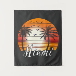 Vintage Miami Florida Palm Trees Summer Beach Tapestry