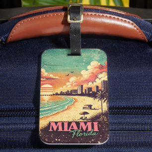Vintage Miami Florida Travel Illustration Luggage Tag