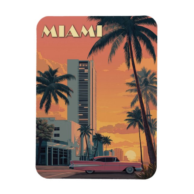 Vintage Miami Florida Travel Magnet (Vertical)