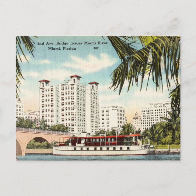 Vintage, Miami River Miami, Florida Postcard (Front)