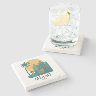 Vintage Miami USA – Retro Beach Skyline Stone Coaster