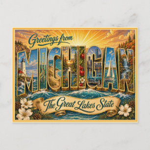 Vintage Michigan Greeting From Postcard