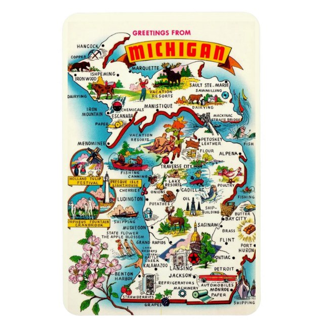  Vintage Michigan Map 4 x 6 Magnet (Vertical)
