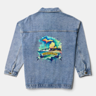 Vintage Michigan Map s – Retro us state Denim Jacket