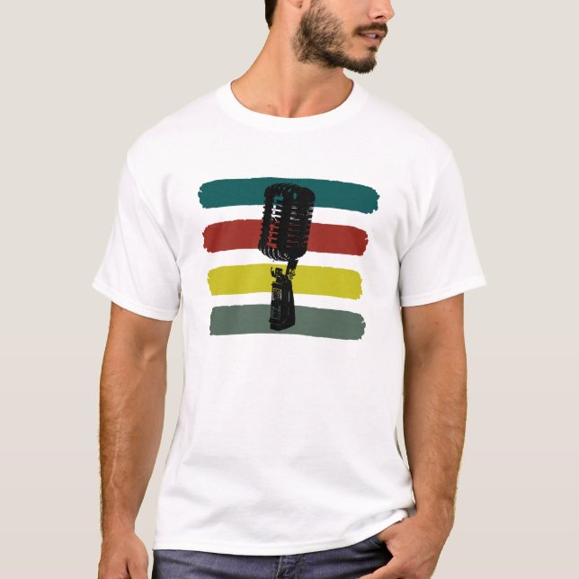 Vintage Microphone and Stripes Shirt (Front)