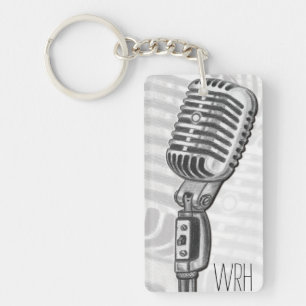 Vintage Microphone Monogram Customisable Keychain