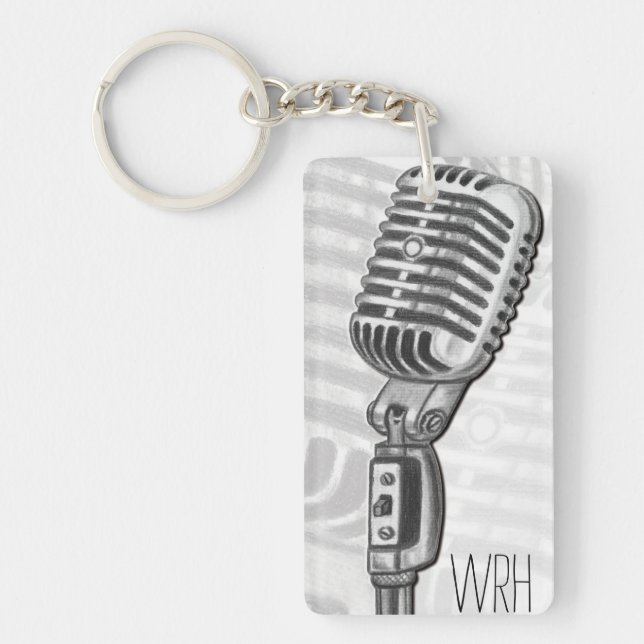 Vintage Microphone Monogram Customisable Keychain (Front)