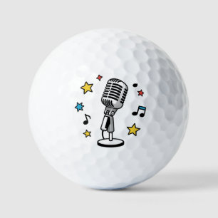 Vintage Microphone Music Notes Retro Singing Desig Golf Balls