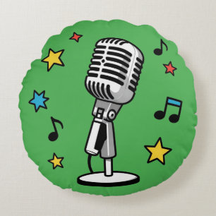 Vintage Microphone Music Notes Retro Singing Desig Round Cushion