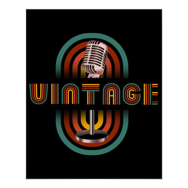Vintage Microphone Music Singing  Poster (Front)