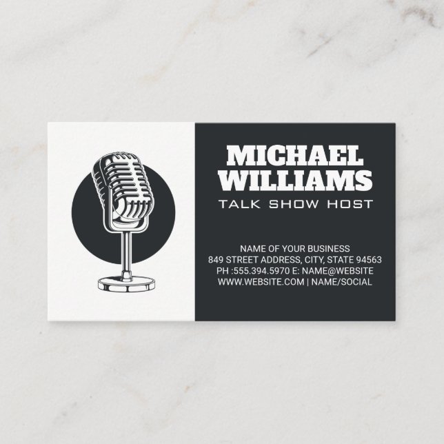 Vintage Microphone | Sing Blogger Host Business Card (Front)