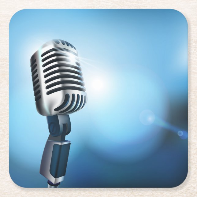 Vintage Microphone Sketch Square Paper Coaster (Front)