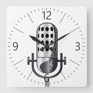 Vintage microphone square wall clock