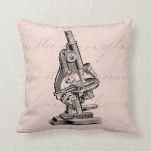 Vintage Microscope Illustration Pink Steampunk Cushion
