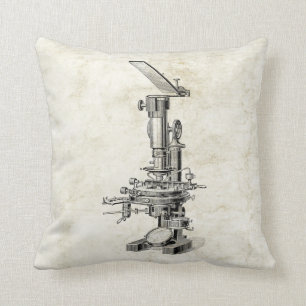 Vintage Microscope Illustration Retro Steampunk Cushion