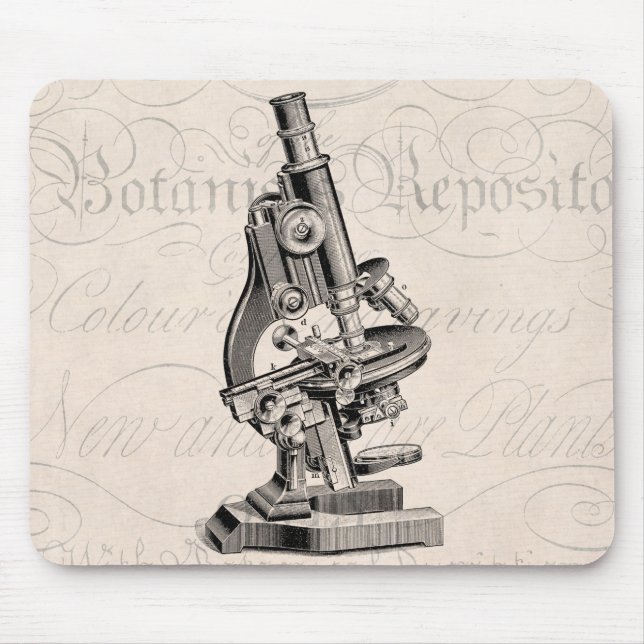Vintage Microscope Illustration Retro Steampunk Mouse Pad (Front)