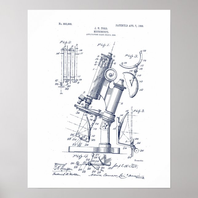 Vintage Microscope Patent Illustration Poster (Front)