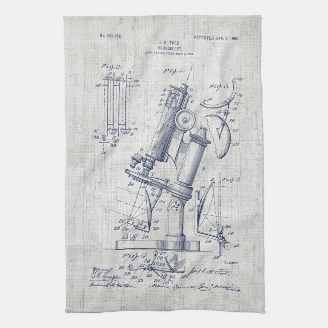 Vintage Microscope Patent Tea Towel (Vertical)