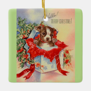 Vintage Mid Century Beautiful Baby Boston Terrier Ceramic Tree Decoration