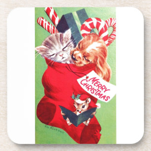 Vintage Mid Century Beautiful Baby Puppy Kitten Coaster
