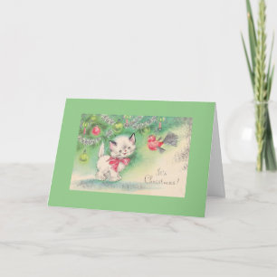 Vintage Mid Century Beautiful Baby Puppy Kitten Holiday Card