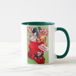 Vintage Mid Century Beautiful Puppy Kitten Mouse Mug