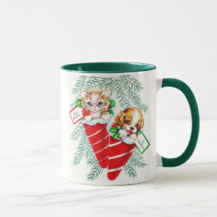 Vintage Mid Century Beautiful Puppy Kitten Mouse Mug