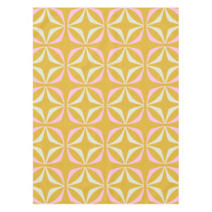 Vintage Mid Mod Mustard Yellow Pink Geometric  Tablecloth