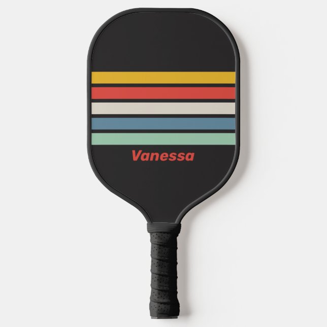 Vintage Midnight Across Striping with Name Pickleball Paddle (Front)