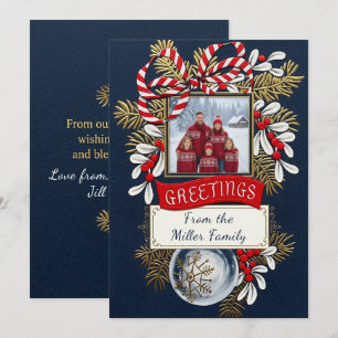 Vintage Midnight Botanical Christmas Photo Card