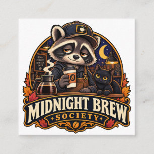 Vintage Midnight Brew Racoon Coffee Society Retro Enclosure Card
