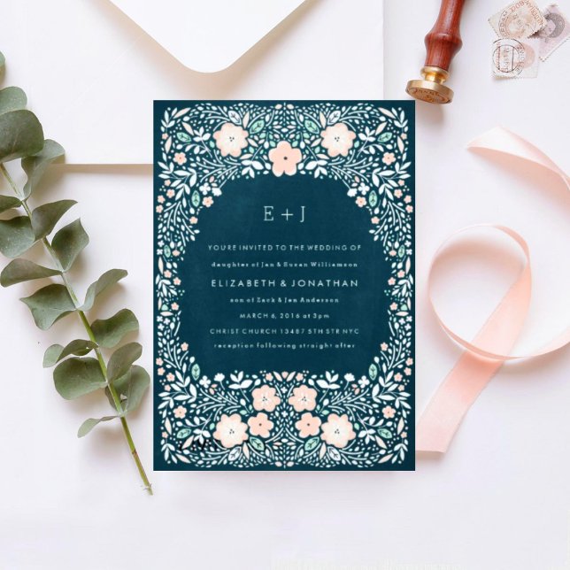 Vintage Midnight Floral Wedding Invitation (Creator Uploaded)