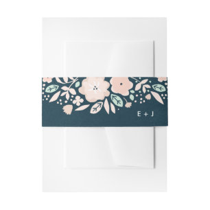 Vintage Midnight Floral Wedding Invitation Belly Band