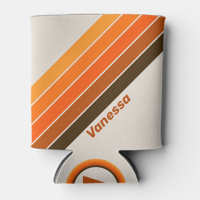 Vintage Midnight Sunrise Stripes with Name Can Cooler (Front)