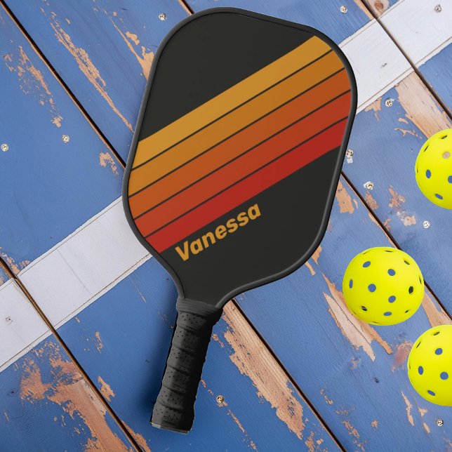 Vintage Midnight Sunset Striped with Name Pickleball Paddle (Creator Uploaded)