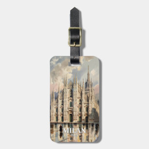 Vintage Milan Italy Duomo Watercolor Cathedral Luggage Tag