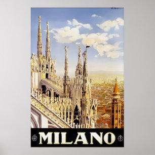 Vintage Milan Italy Travel Poster Print, Milano