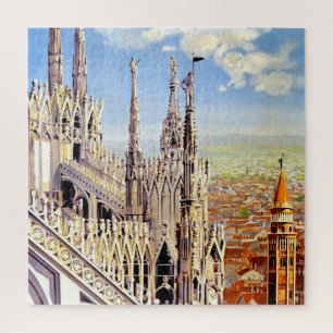 Vintage Milano Travel Illustration Art Jigsaw Puzzle