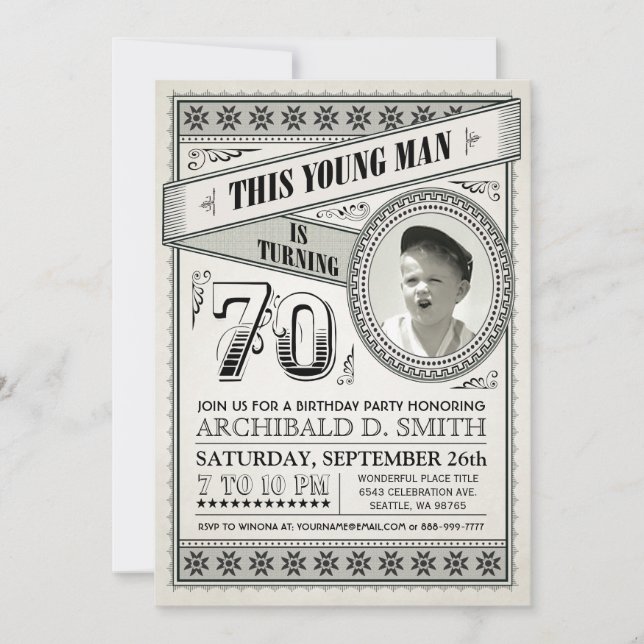 Vintage Milestone Birthday Invitations Your Photo (Front)