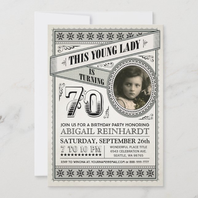 Vintage Milestone Birthday Invitations Your Photo (Front)