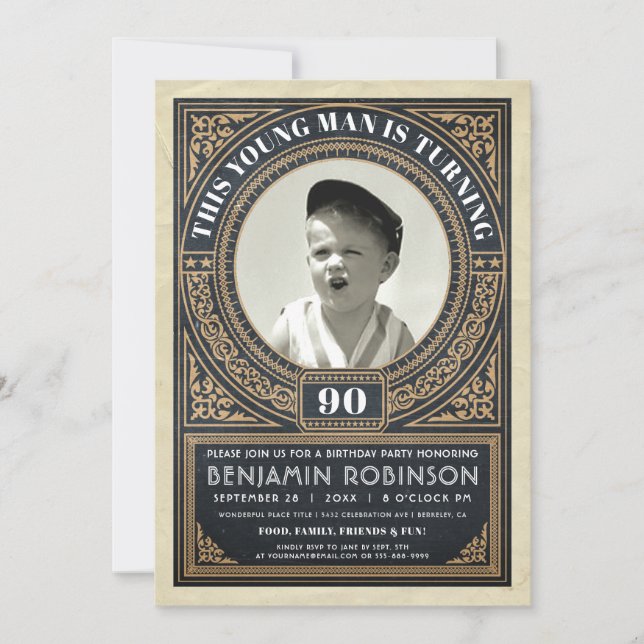 Vintage Milestone Birthday Invitations Your Photo (Front)