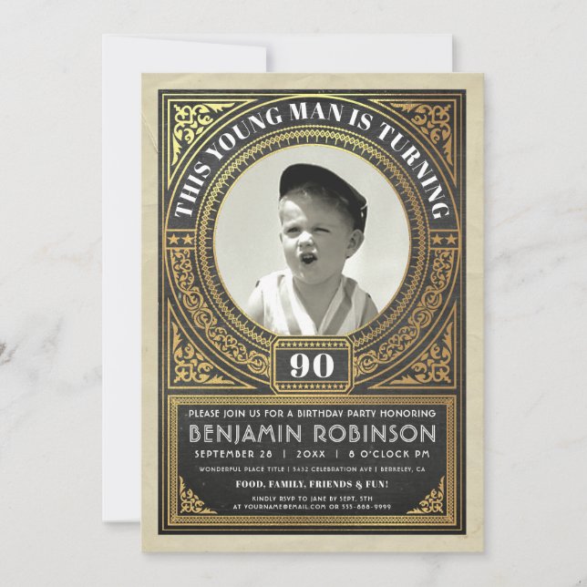 Vintage Milestone Birthday Invitations Your Photo (Front)